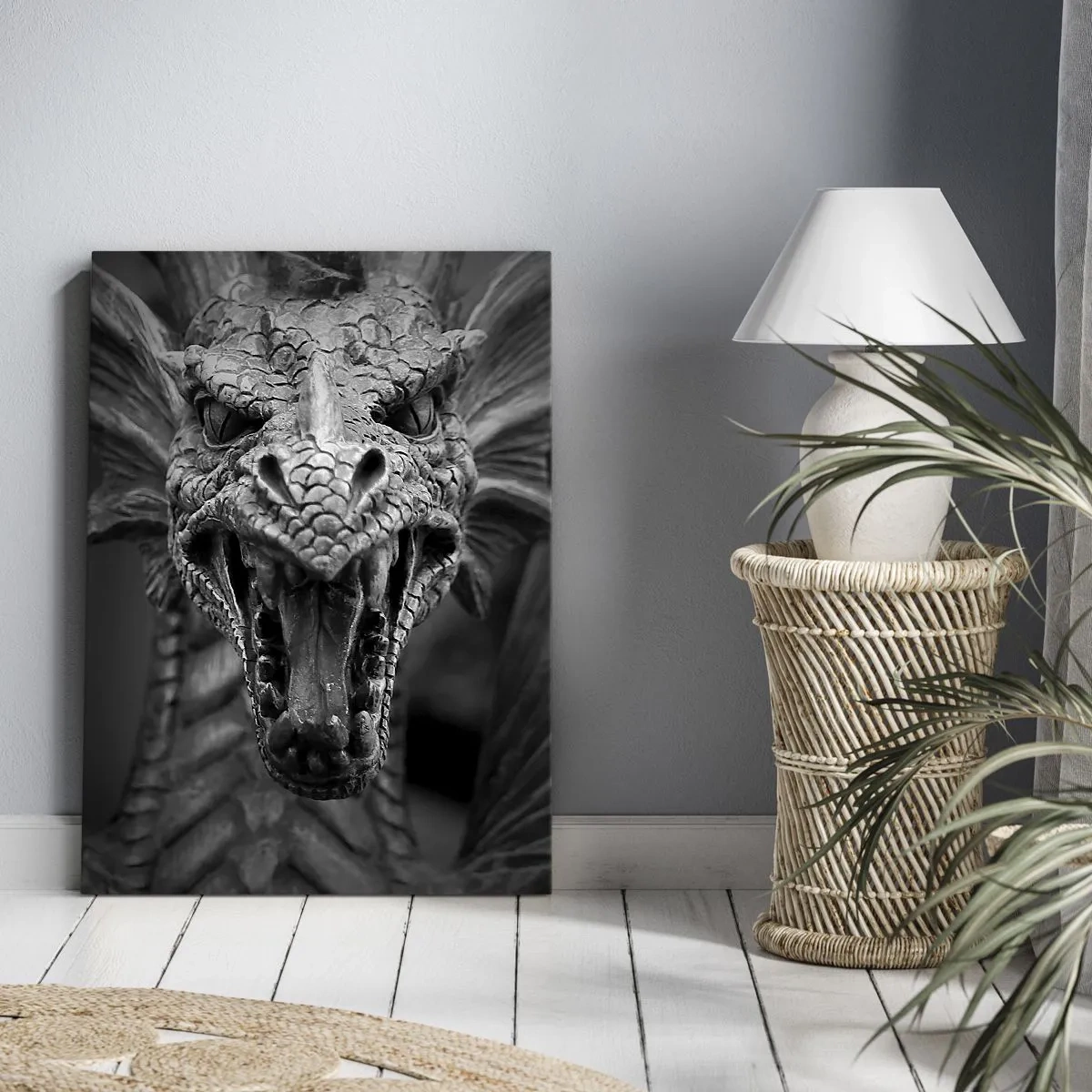 Obraz na plátne - Rozprávkový drak v šedi - 45x80 cm