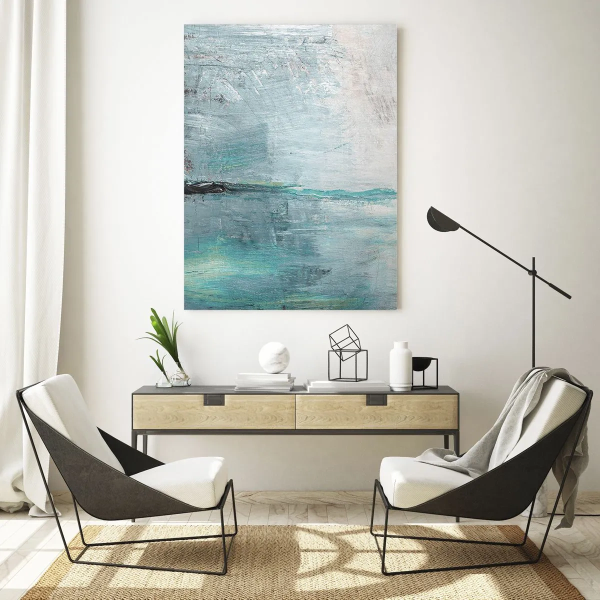 Obraz na skle - Horizontálne v modrej - 50x70 cm