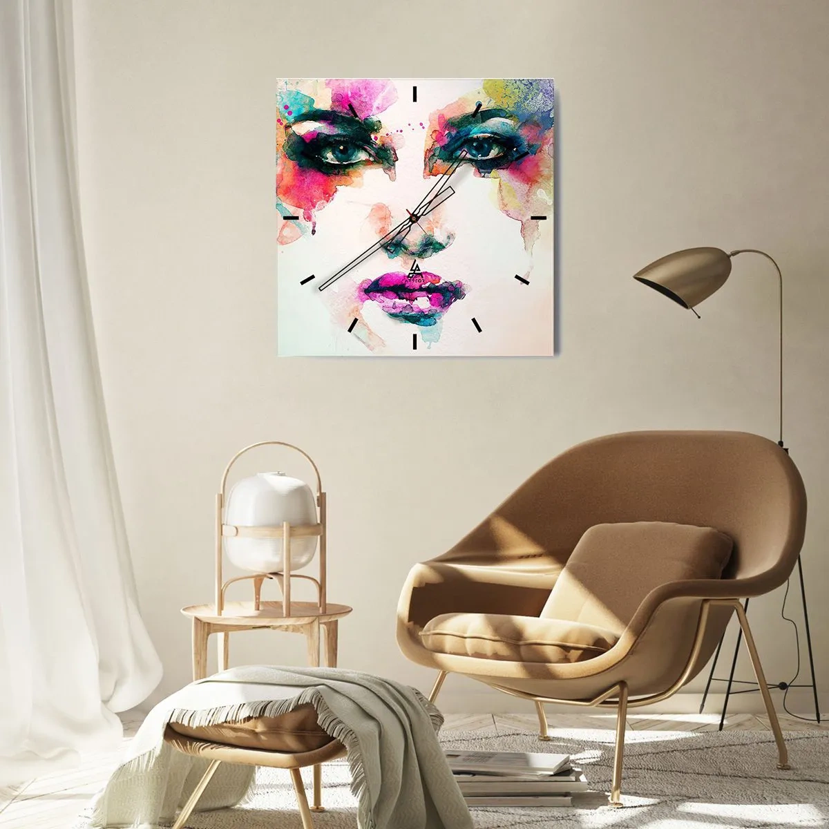 Nástenné hodiny - Portrét maľovaný dúhou - 40x40 cm