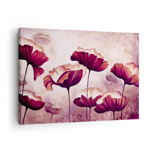 Obraz na plátne - Kvety v odtieňoch červenej a bielej na jemnom pozadí - 70x50cm - Červený a biely plátok - Moderná nástenná dekorácia do obývacej izby a spálne ARTTOR