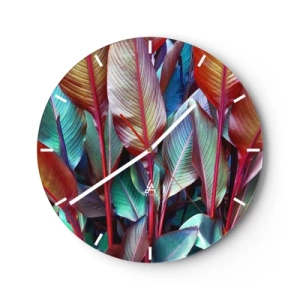 Nástenné hodiny - Farebné listy tropických rastlín - 30x30cm - Farebná húština - Moderná nástenná dekorácia do obývacej izby, kuchyne a spálne ARTTOR