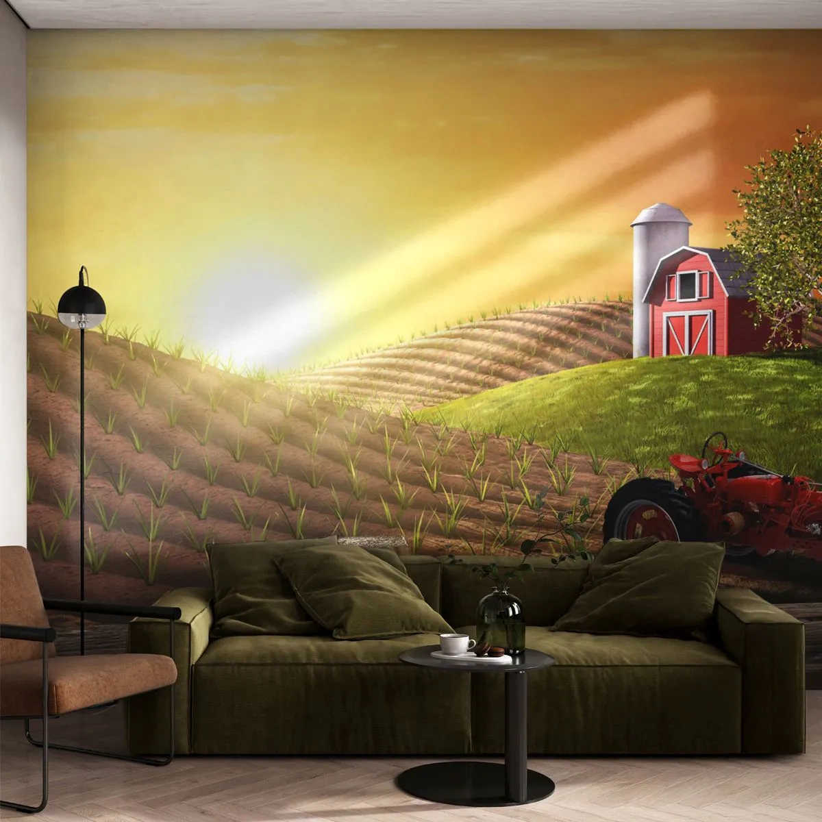 Samolepiaca Fototapeta Deluxe Sticker - Farma ako z rozprávky - Farma, Krajina, Traktor - 250x175 cm