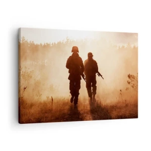 Obraz na plátne - Vojaci pochodujúci v rannej hmle na pozadí prírody - 70x50cm - Call of Duty - Moderná nástenná dekorácia do obývacej izby a spálne ARTTOR