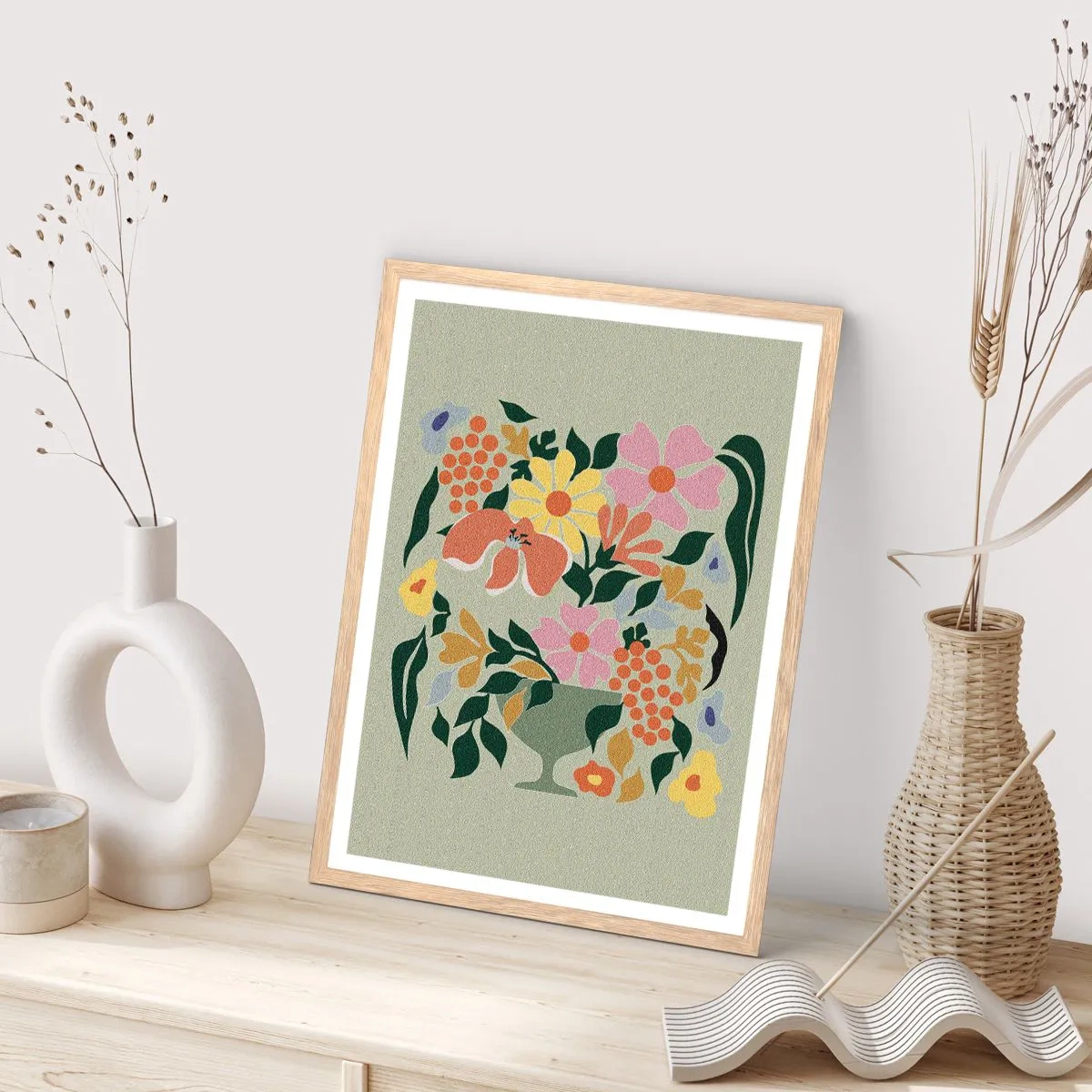 Plagát v ráme zo svetlého duba - Kytica prekypujúca životom - 30x40 cm