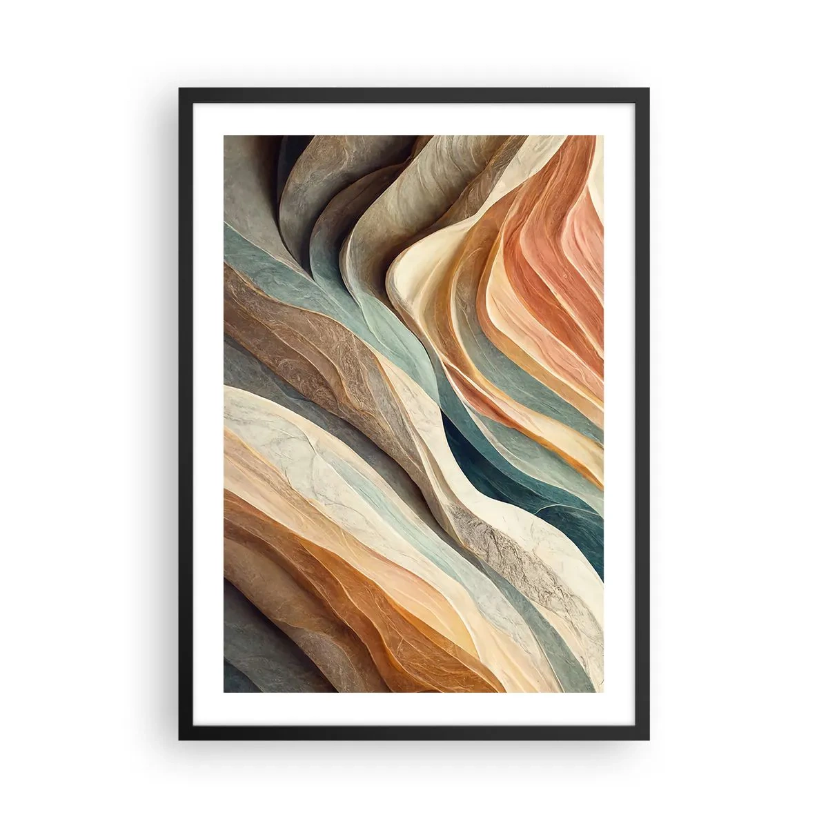 Plagát v čiernom ráme - Organické vlny v teplých, prirodzených odtieňoch - 50x70cm - Okamih pred zmenou - Moderná nástenná dekorácia do obývacej izby a spálne ARTTOR