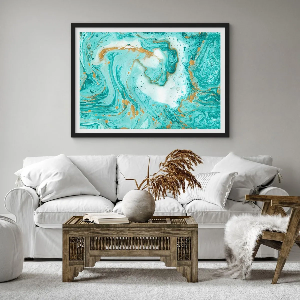 Plagát v čiernom ráme - Pod veľkou vlnou z epochy Edo - 100x70 cm