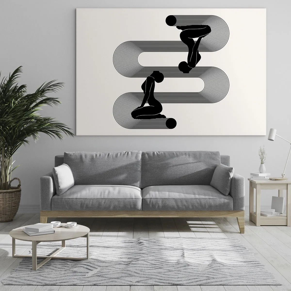 Obraz na skle - Minimalistické ženské siluety s grafickým motívom línií - 70x50cm - Zmyselná symetria - Moderná nástenná dekorácia do obývacej izby a spálne ARTTOR