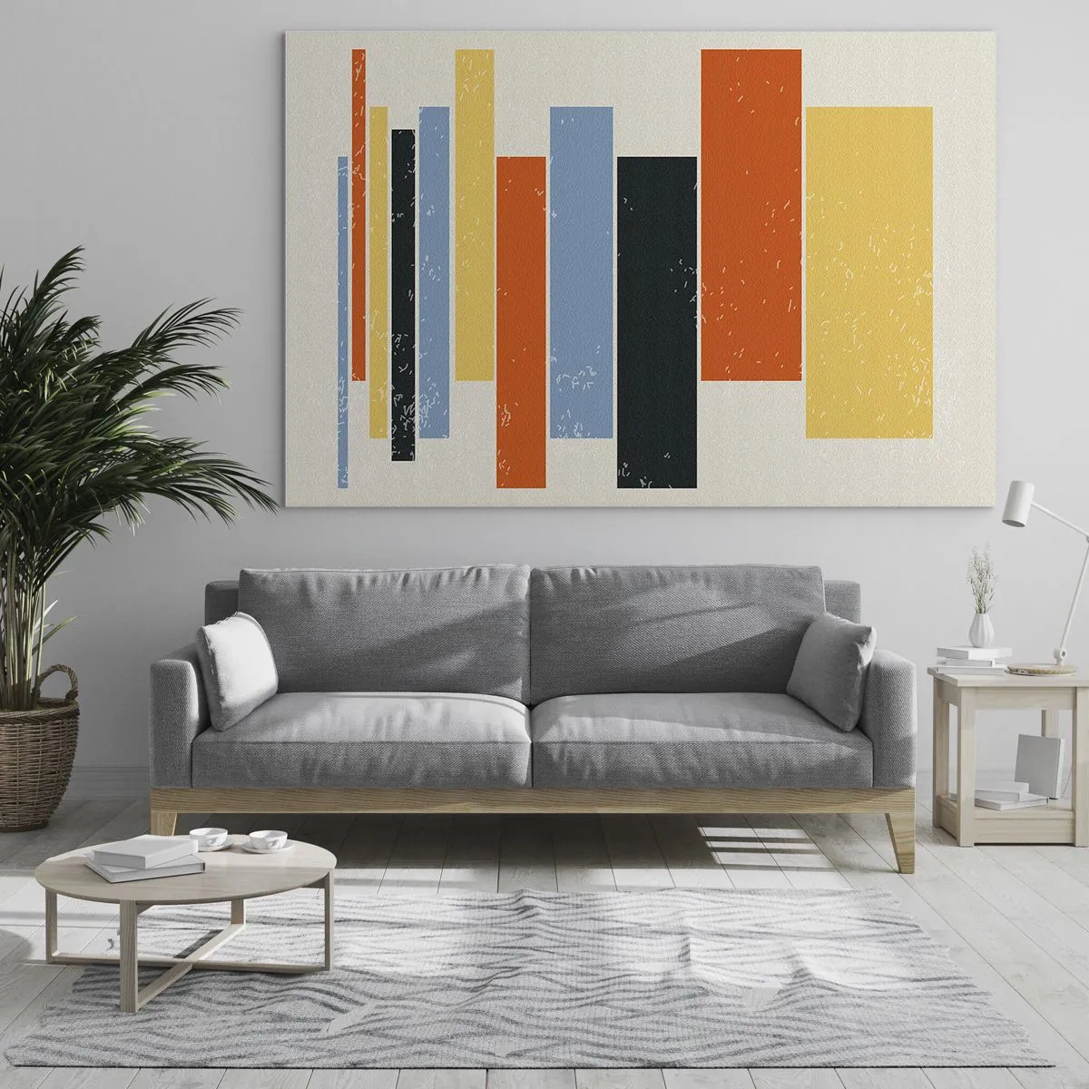Obraz na skle - Geometrické pruhy v rytmickej kompozícii na svetlom pozadí - 70x50cm - Záznam hudby - Moderná nástenná dekorácia do obývacej izby a spálne ARTTOR