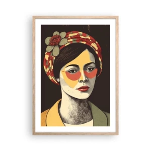 Plagát v ráme zo svetlého duba - Koralová dáma - 50x70 cm