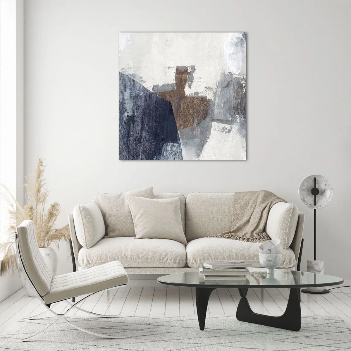 Obraz na skle - Modro-hnedé tvary - 30x30 cm
