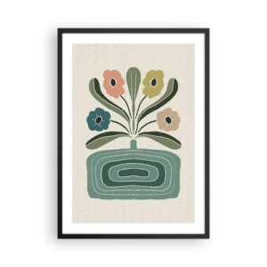 Plagát v čiernom ráme - Štylizované kvety v grafickej kompozícii - 50x70cm - Symetrická kytica - Moderná nástenná dekorácia do obývacej izby a spálne ARTTOR