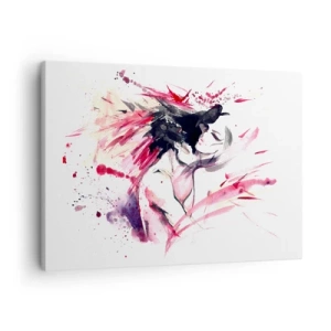 Obraz na plátne - Abstraktný portrét ženy s dynamickými červenými akcentmi - 70x50cm - Milostné naplnenie - Moderná nástenná dekorácia do obývacej izby a spálne ARTTOR