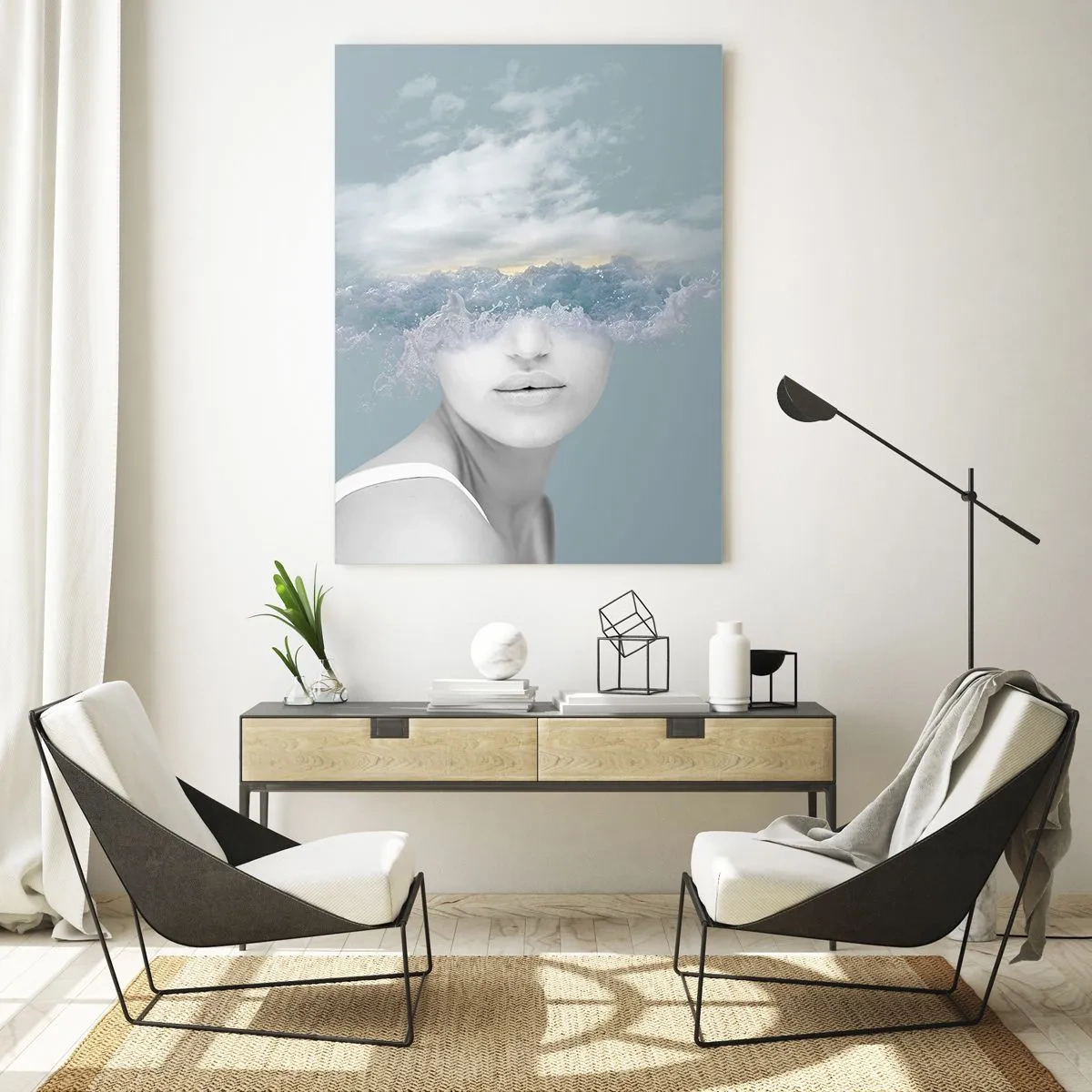 Obraz na skle - S hlavou v oblakoch - 50x70 cm