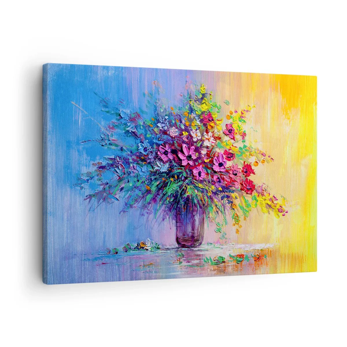Obraz na plátne - Farebná kytica kvetov vo váze na gradientnom pozadí - 70x50cm - Dar letnej lúky - Moderná nástenná dekorácia do obývacej izby a spálne ARTTOR
