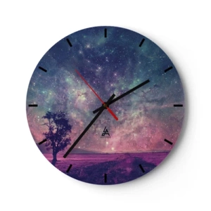 Nástenné hodiny - Vesmírna krajina so stromom pod hviezdami - 30x30cm - Pod magickou oblohou - Moderná nástenná dekorácia do obývacej izby, kuchyne a spálne ARTTOR