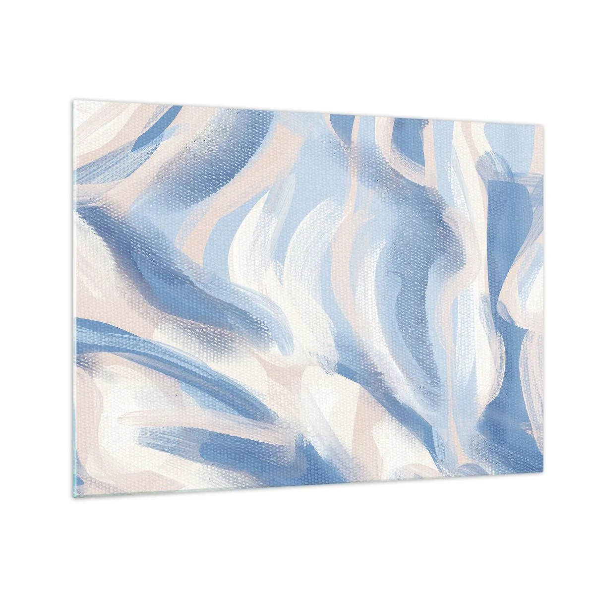 Obraz na skle - Abstraktné ťahy v modrej, bielej a béžovej farbe vo vlnitej forme - 70x50cm - Modré kolísanie - Moderná nástenná dekorácia do obývacej izby a spálne ARTTOR