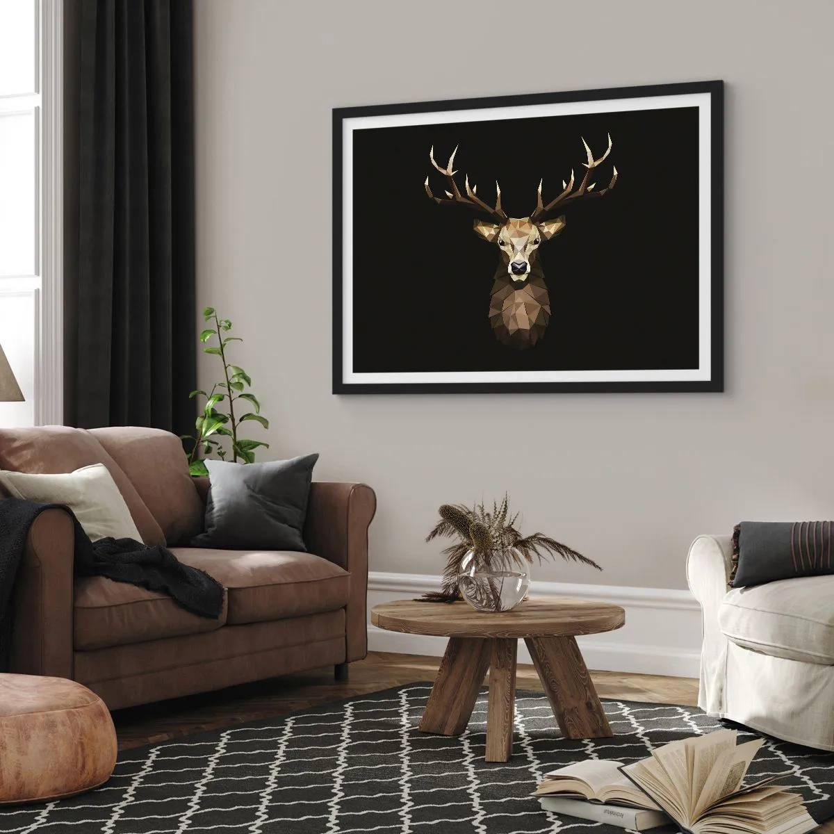Plagát v čiernom ráme - Kubistický jeleň - 70x50 cm