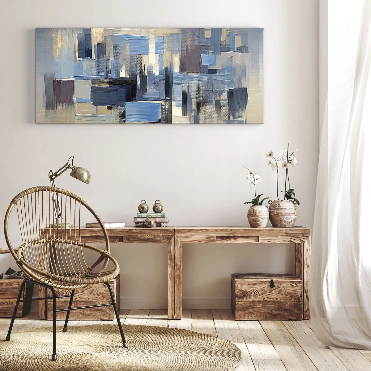Obraz na plátne - Modrá konštrukcia - 100x40 cm