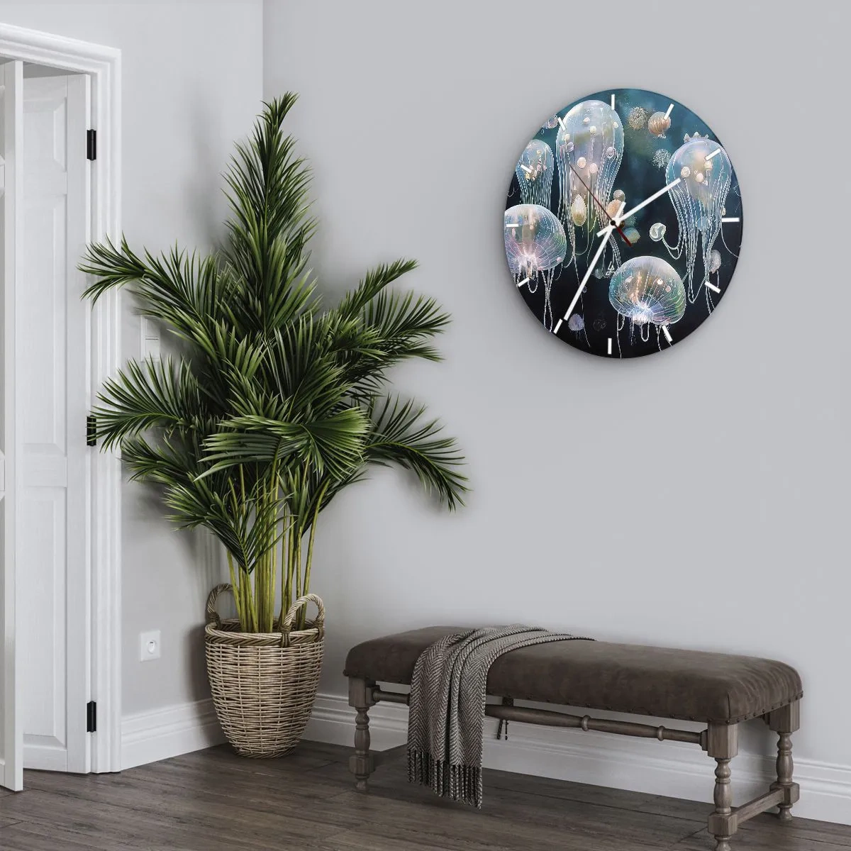 Nástenné hodiny - Pastelovo sfarbené medúzy plávajúce v hĺbkach - 30x30cm - Podvodný ples - Moderná nástenná dekorácia do obývacej izby, kuchyne a spálne ARTTOR