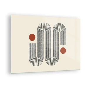 Obraz na skle - Minimalistický čiarový vzor s červenými bodkami - 70x50cm - Od začiatku do konca - Moderná nástenná dekorácia do obývacej izby a spálne ARTTOR