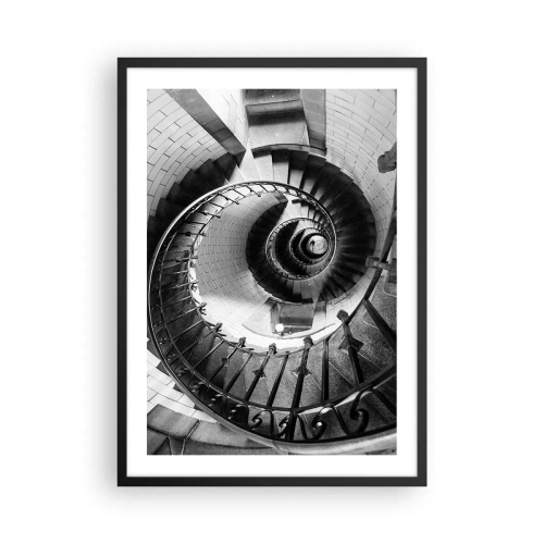 Plagát v čiernom ráme - Točité schodisko v čiernobielej perspektíve - 50x70cm - Len vyššie a vyššie - Moderná nástenná dekorácia do obývacej izby a spálne ARTTOR