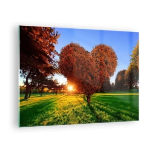 Obraz na skle - Strom v tvare srdca na pozadí zapadajúceho slnka - 70x50cm - Ako nemilovať jeseň - Moderná nástenná dekorácia do obývacej izby a spálne ARTTOR