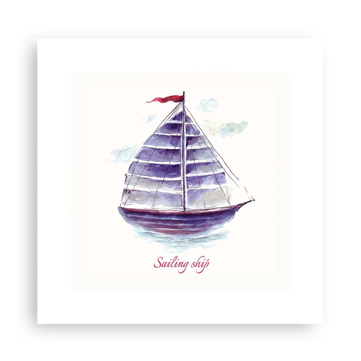 Plagát - Napnuté plachty a pokojná voda - 30x30 cm