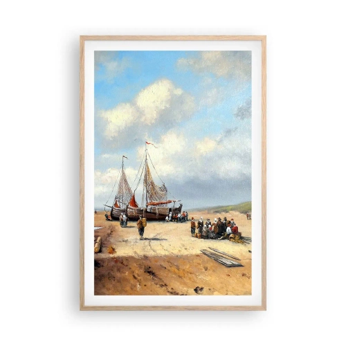 Plagát v ráme zo svetlého duba - Po úspešnom rybolove - 61x91 cm