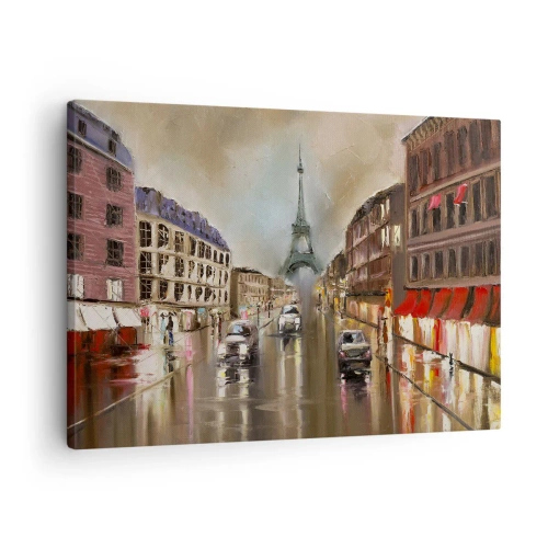 Obraz na plátne - Večerná panoráma Paríža s výhľadom na Eiffelovu vežu - 70x50cm - Počíta sa iba ona - Moderná nástenná dekorácia do obývacej izby a spálne ARTTOR