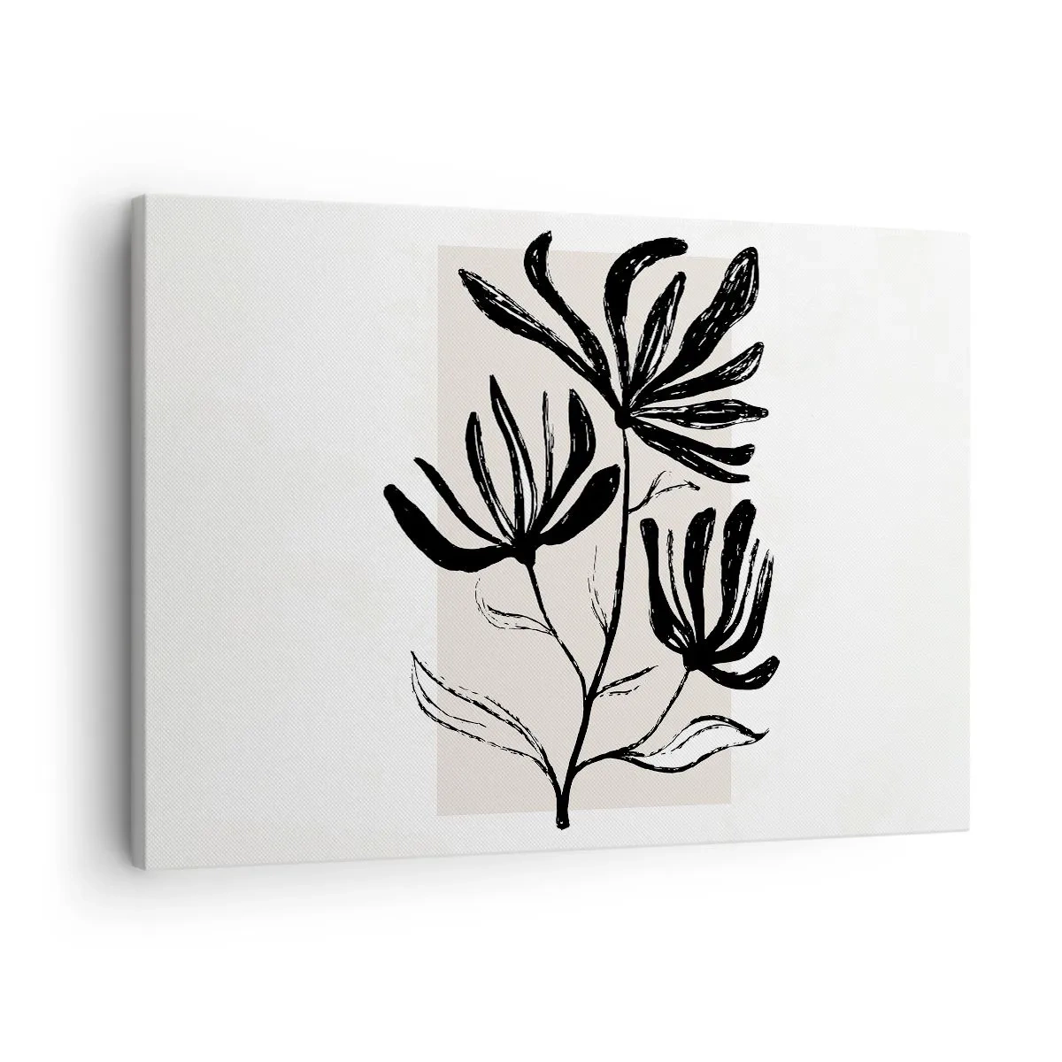 Obraz na plátne - Minimalistický čiernobiely kvetinový motív - 70x50cm - Náčrtok pre herbár - Moderná nástenná dekorácia do obývacej izby a spálne ARTTOR