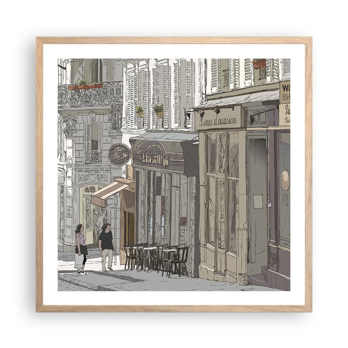Plagát v ráme zo svetlého duba - Mestské radosti - 60x60 cm