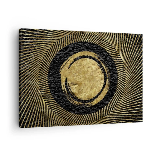 Obraz na plátne - Geometrická kompozícia v čiernej a zlatej farbe s lúčmi - 70x50cm - Glamour - Moderná nástenná dekorácia do obývacej izby a spálne ARTTOR