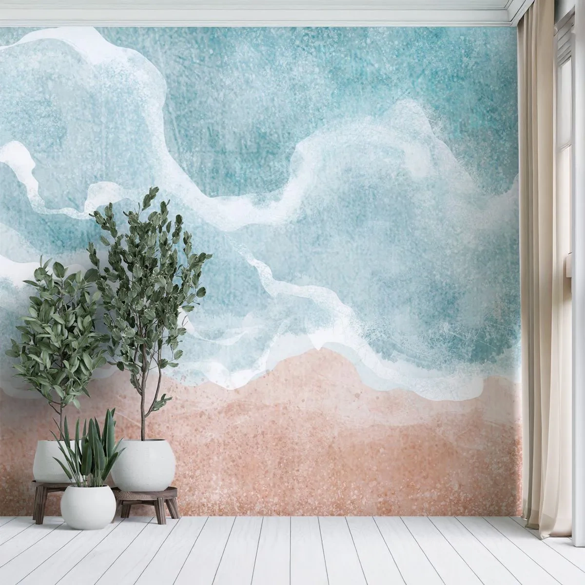 Fototapeta Standard Eco - Abstraktné morské vlny v odtieňoch modrej a piesku - 100x70cm - Abstrakcia mrakov - Moderná nástenná dekorácia do obývacej izby a spálne ARTTOR