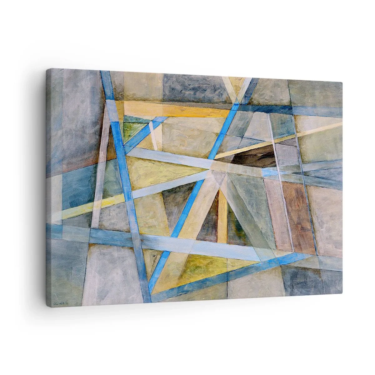 Obraz na plátne - Geometrická kompozícia so svetlými a modrými čiarami - 70x50cm - Priamo alebo diagonálne? - Moderná nástenná dekorácia do obývacej izby a spálne ARTTOR