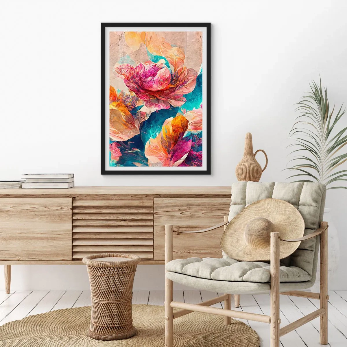 Plagát v čiernom ráme - Farebné bohatstvo kytice - 61x91 cm
