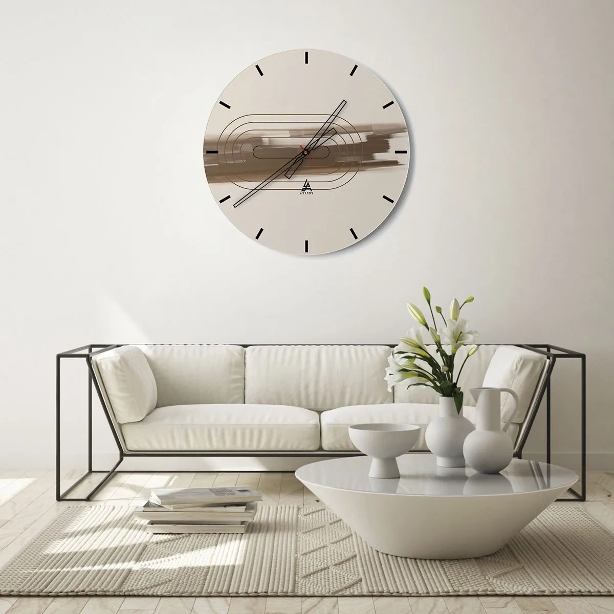 Nástenné hodiny - Minimalistický vzor s čiarami a béžovým pozadím. - 30x30cm - Závan šedej - Moderná nástenná dekorácia do obývacej izby, kuchyne a spálne ARTTOR