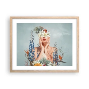 Plagát v ráme zo svetlého duba - Žena – kvetina - 50x40 cm