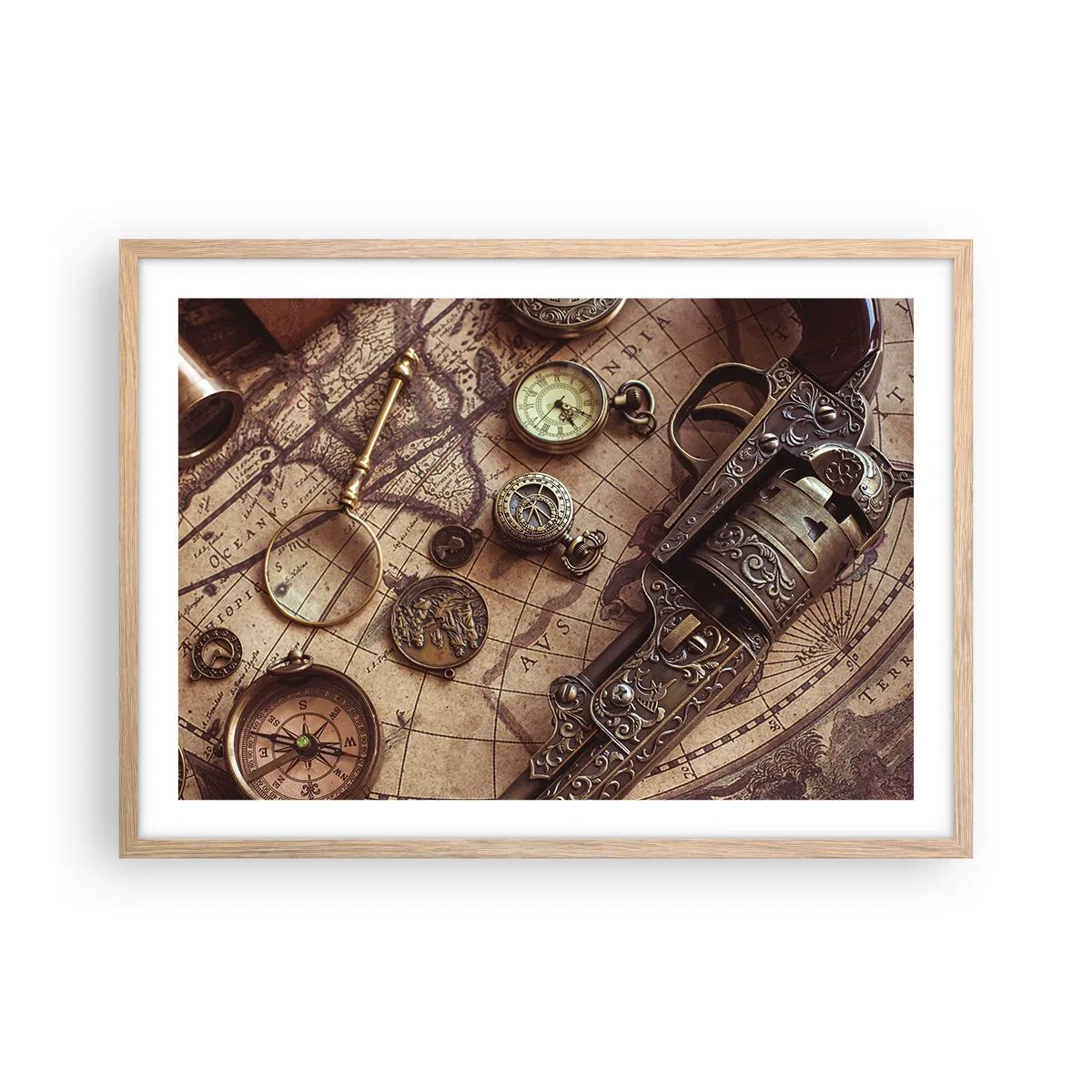 Plagát v ráme zo svetlého duba - Dobrodružstvo volá - 70x50 cm