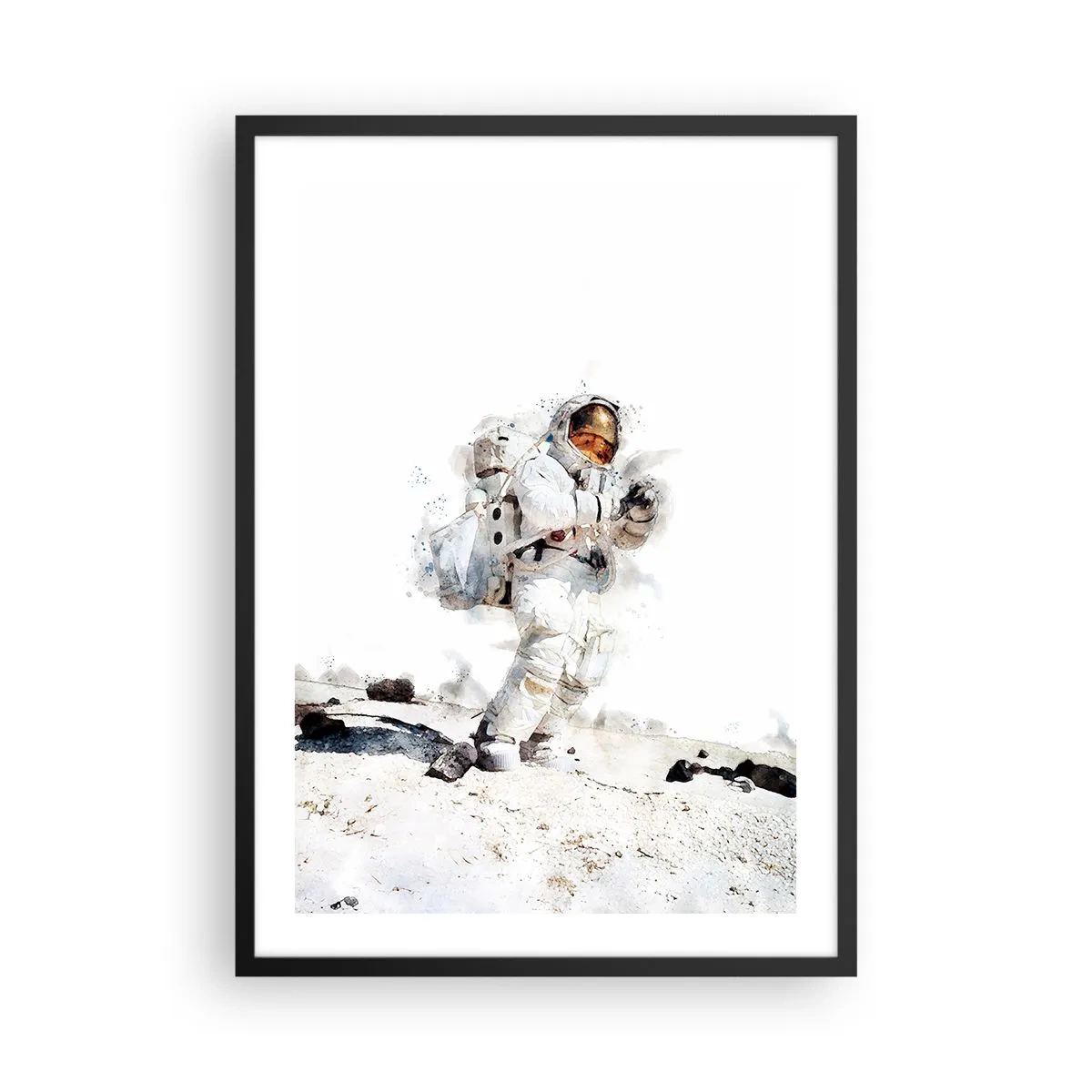 Plagát v čiernom ráme - Astronaut v skafandri na povrchu Mesiaca - 50x70cm - Posol Zeme - Moderná nástenná dekorácia do obývacej izby a spálne ARTTOR