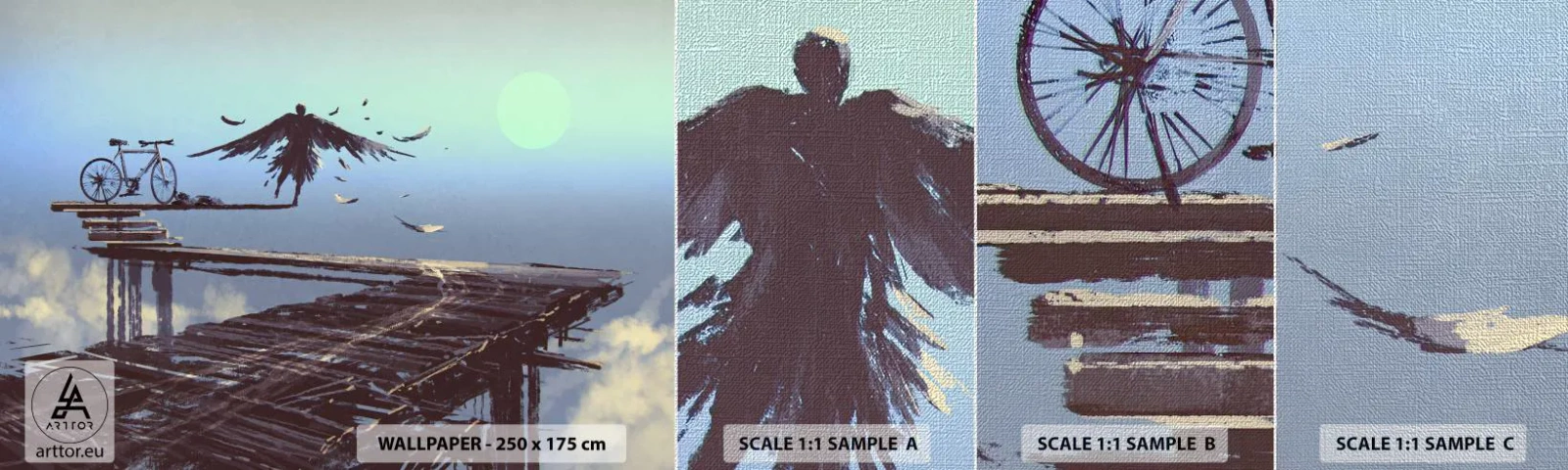 Vzorka fototapety Premium Canvas - Ikaros večne živý - Abstrakcia, Ikar, Bicykel - 100x30 cm