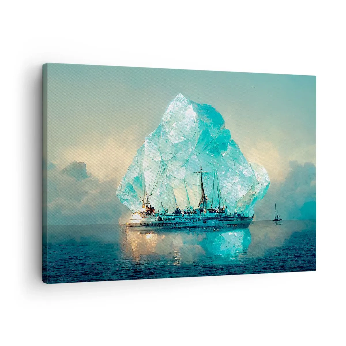 Obraz na plátne - Loď s majestátnym ľadovcom v pozadí - 70x50cm - Arktický briliant - Moderná nástenná dekorácia do obývacej izby a spálne ARTTOR