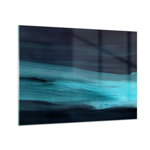 Obraz na skle - Abstraktná vlna v odtieňoch tyrkysovej a námorníckej modrej - 70x50cm - Plávaj s prúdom - Moderná nástenná dekorácia do obývacej izby a spálne ARTTOR
