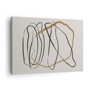 Obraz na plátne - Umelecké čiary v čiernej a zlatej farbe na svetlom pozadí - 70x50cm - Kompozícia – tanec v slučke - Moderná nástenná dekorácia do obývacej izby a spálne ARTTOR
