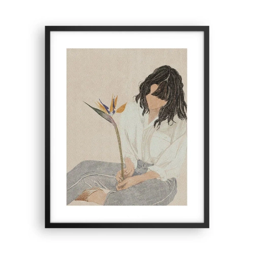 Plagát v čiernom ráme - Portrét s exotickým kvetom - 40x50 cm
