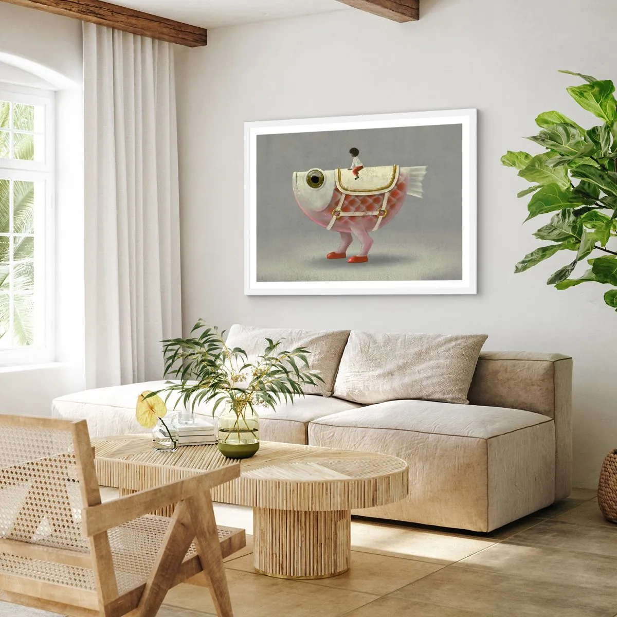 Plagát v bielom ráme - Rybí jazdec - 100x70 cm