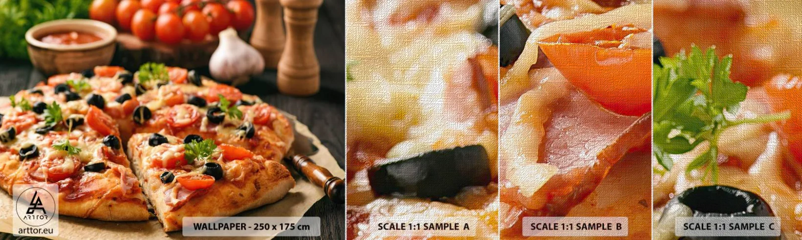 Vzorka fototapety Premium Canvas - Opäť si mal šťastie - Gastronómia, Pizza, Paradajka - 100x30 cm