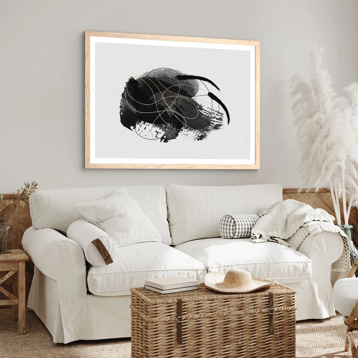 Plagát v ráme zo svetlého duba - Upletené z čiernej - 100x70 cm