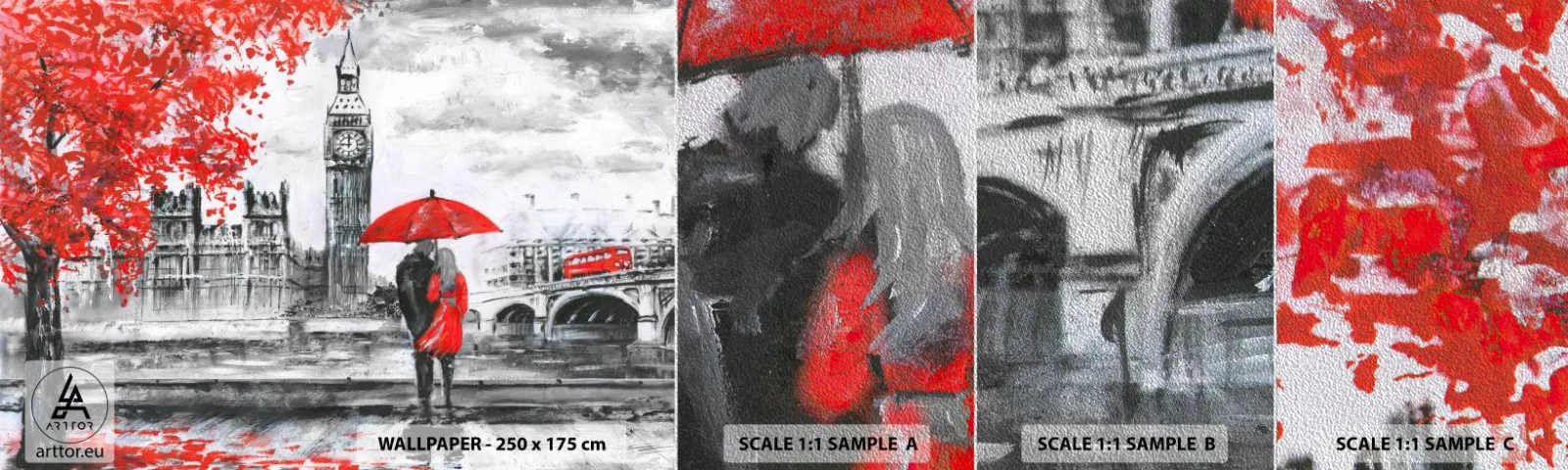 Vzorka fototapety Premium Sand - Zamilovaní do Londýna - Mesto, Londýn, Zamilovaný pár - 100x30 cm