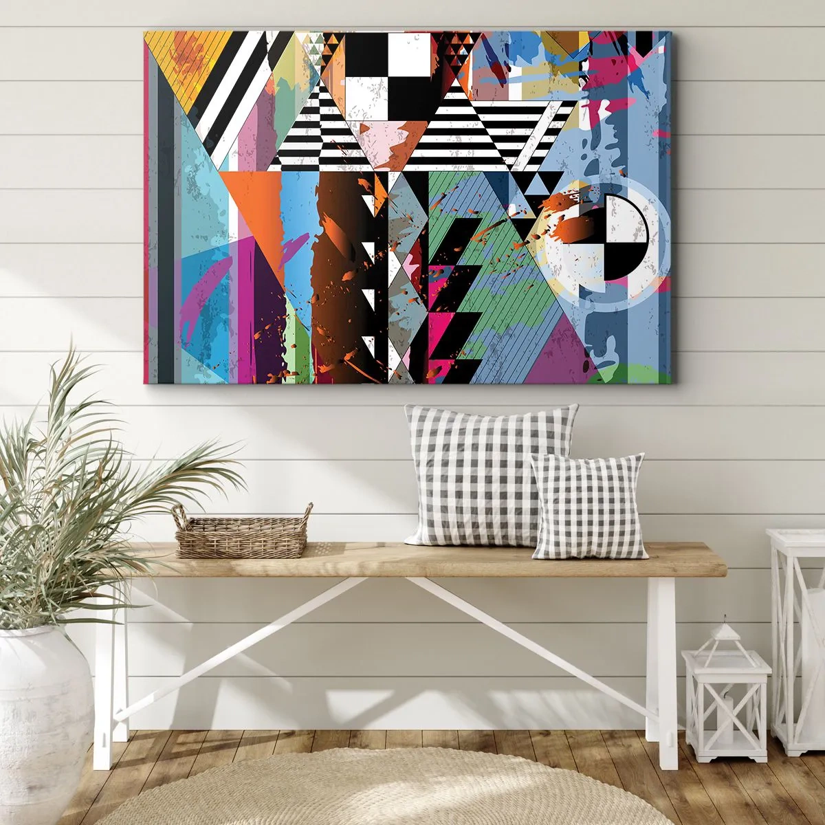 Obraz na plátne - Abstraktná geometrická kompozícia so živými farbami - 70x50cm - Geometricky a organicky - Moderná nástenná dekorácia do obývacej izby a spálne ARTTOR