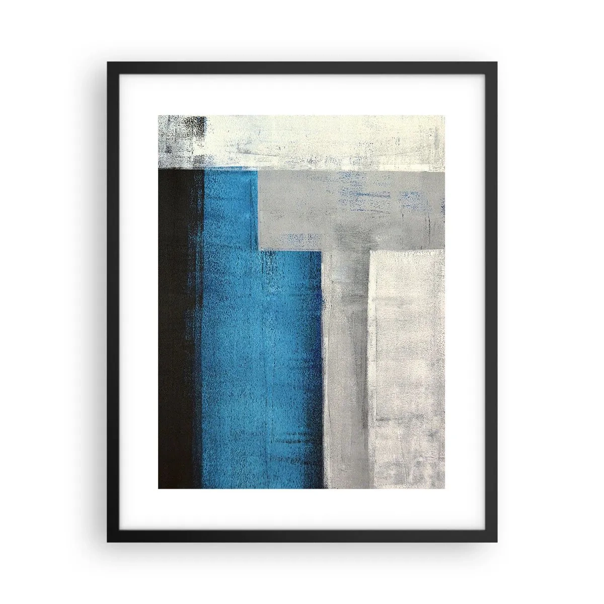 Plagát v čiernom ráme - Poetická kompozícia šedej a modrej - 40x50 cm
